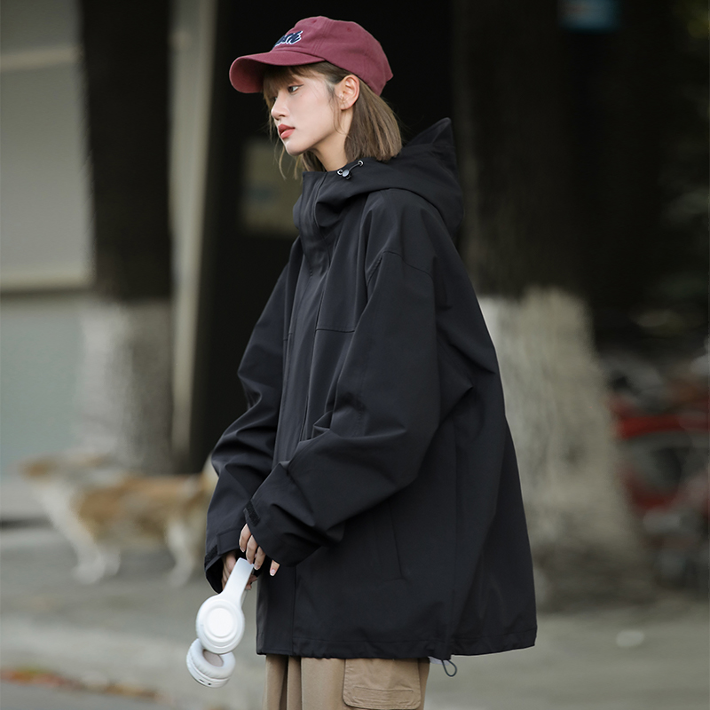 玛斯柏冲锋款男士外套春秋季新款潮流宽松连帽防水百搭夹克上衣服