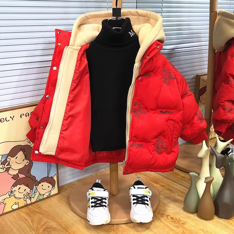 秋千坠奥特曼男童棉服冬季2024新款宝宝拜年衣服儿童加厚小童棉袄