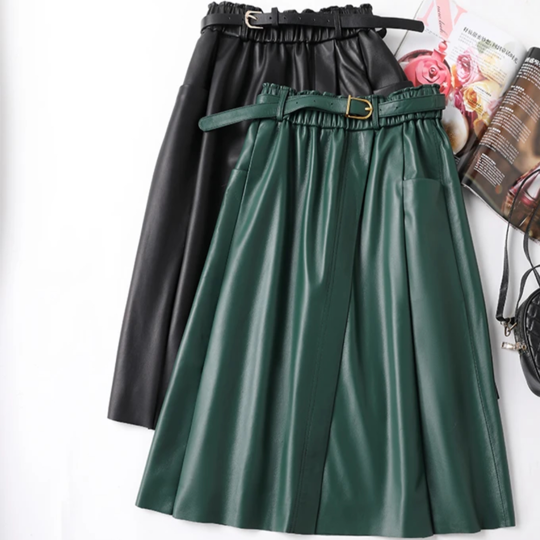 海宁真皮皮裙2024新款秋冬款头层绵羊皮中长款显瘦半身裙高腰百搭