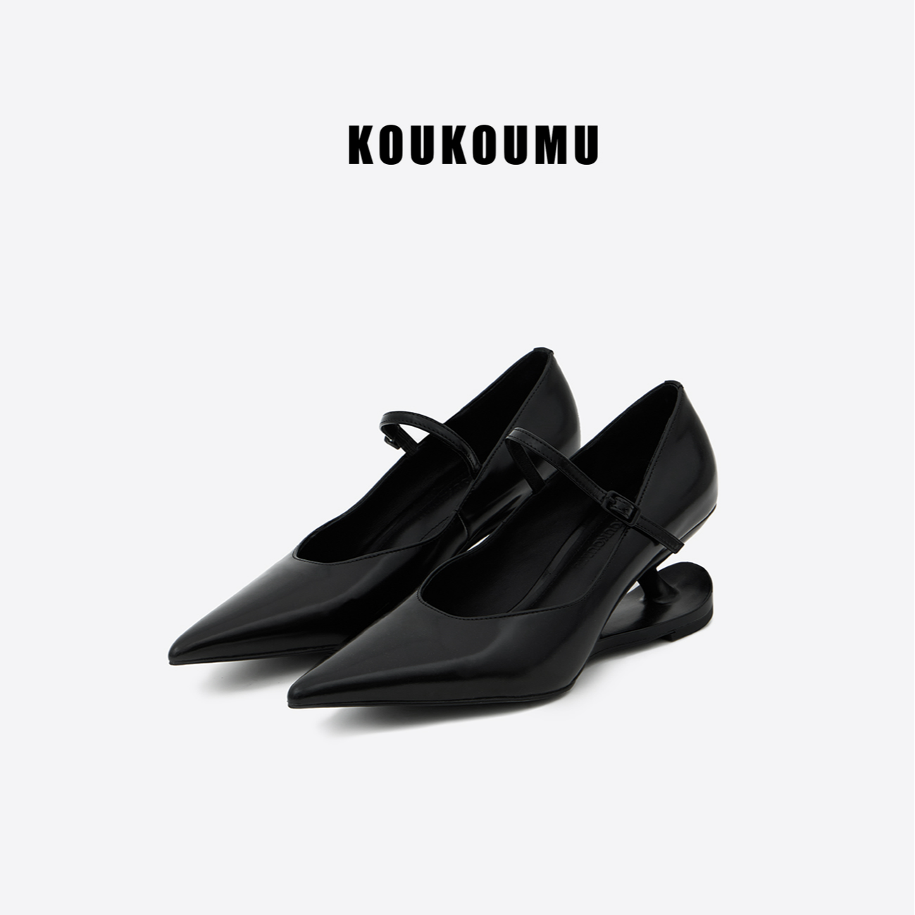 KOUKOUMU【郭采洁同款】 小牛皮 复古玛丽珍 芭蕾舞鞋 高跟鞋单鞋