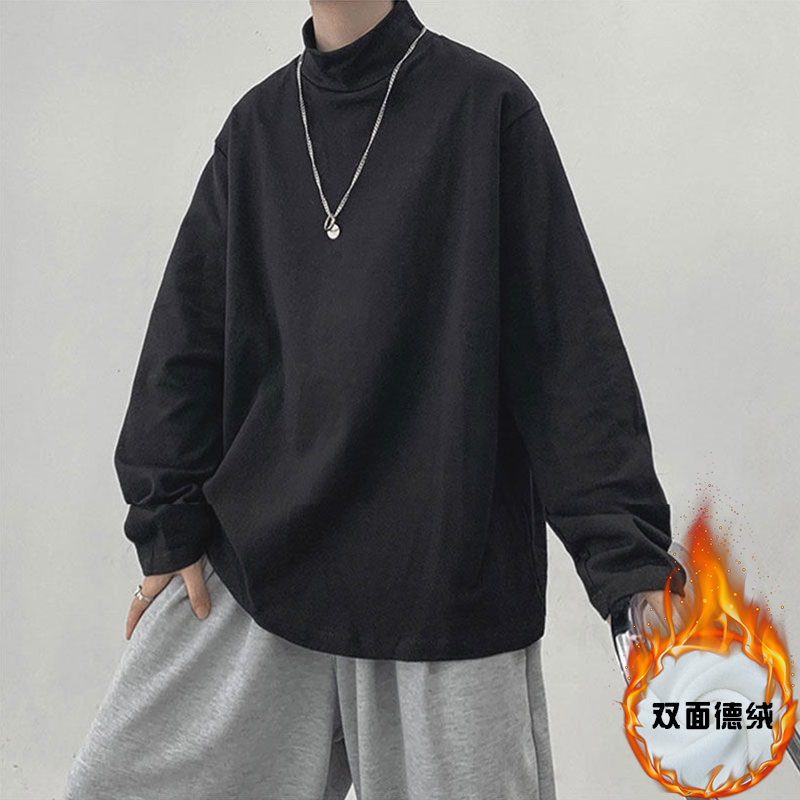 德绒打底衫男士秋冬季新款半高领双面加绒长袖t恤内搭保暖上衣服