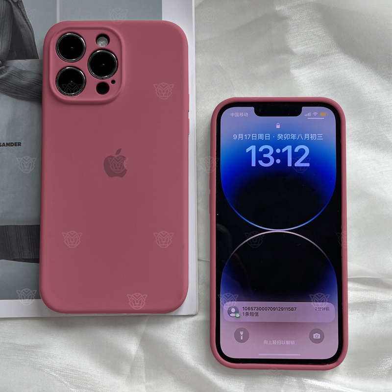 苹果14ProMax手机壳梅子色液态硅胶iPhone15全包13防摔12耐脏11软