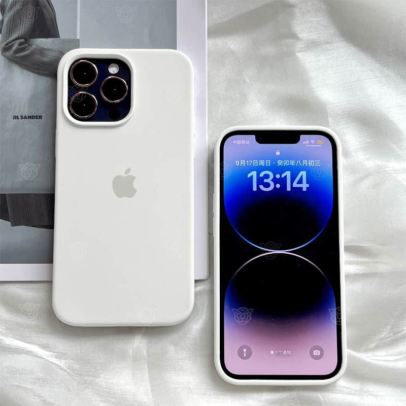 陶瓷白苹果15高级感iPhone13/12/11大孔14ProMax液态硅胶Xr手机壳