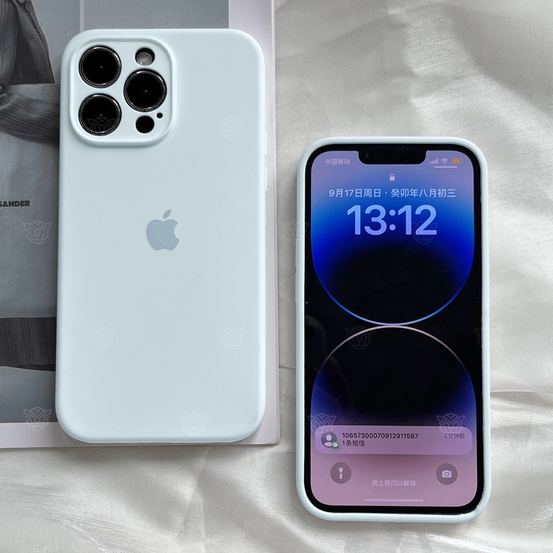 牛奶蓝苹果14ProMax手机壳液态硅胶iPhone15全包13防摔12耐脏11女