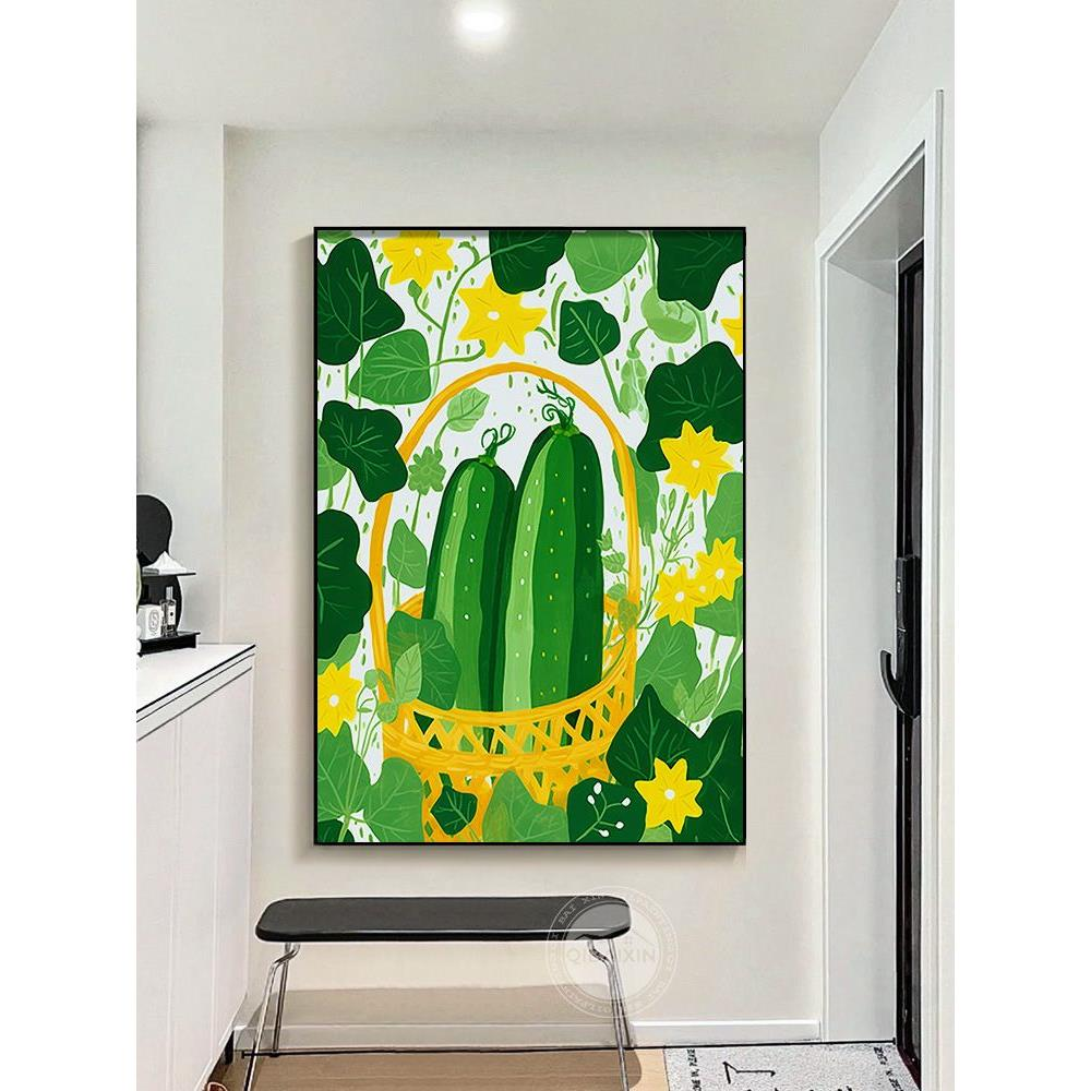 砂岩装饰画现代马蒂斯抽象植物瓜果绿色挂画餐厅饭店个性客厅走廊