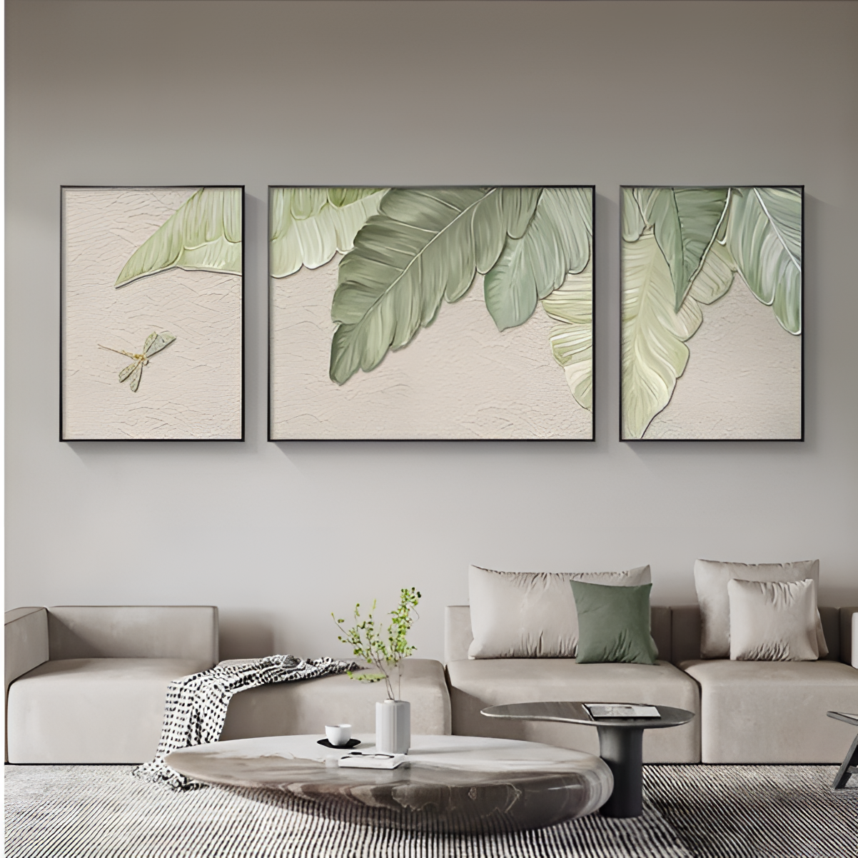 家大业大客厅装饰画原木风北欧风绿植沙发背景墙挂画奶油风砂岩画