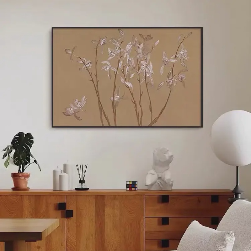 九兰图中古风客厅装饰画复古美学卧室挂画新中式餐厅挂画砂岩画