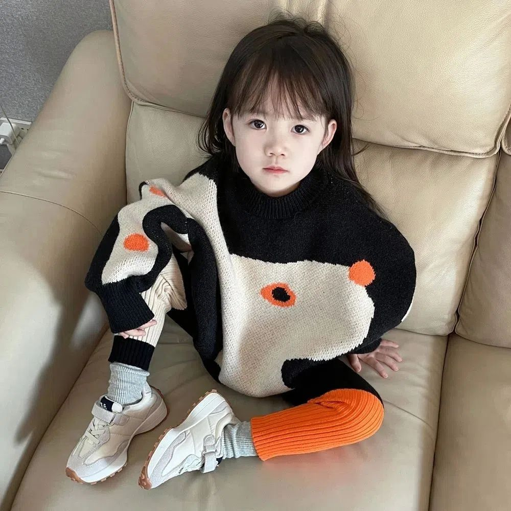 女童卡通趣味毛衣秋冬套装女宝宝洋气针织网红时髦秋装两件套