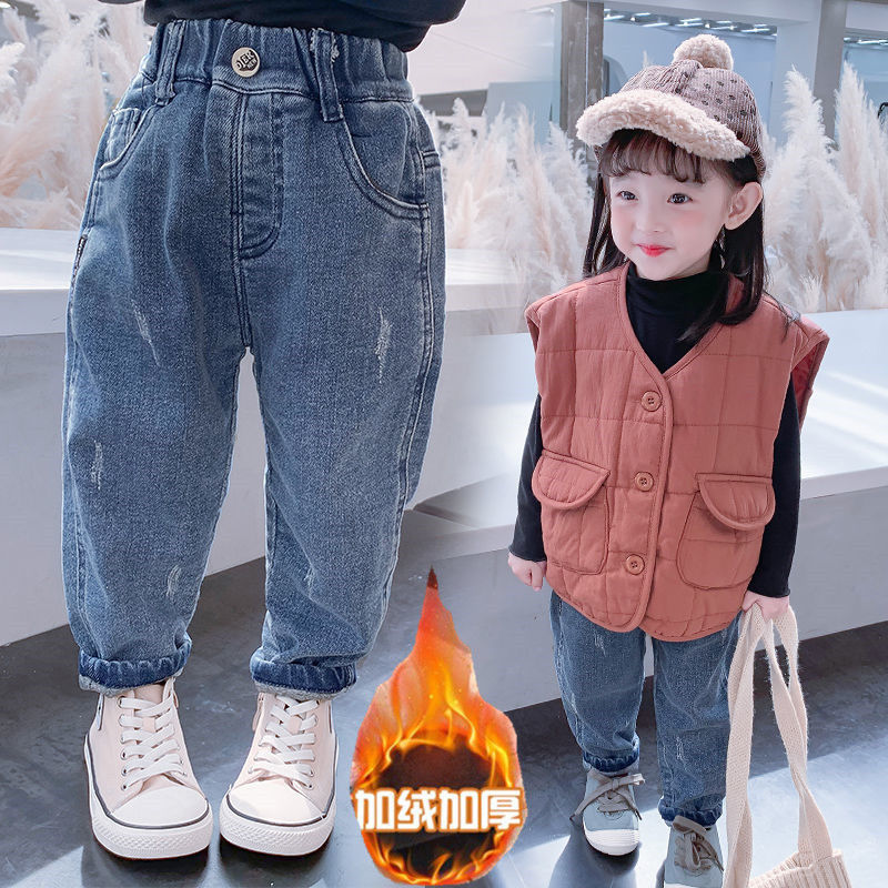 【清仓处理】女童牛仔裤加绒加厚2023秋冬装新款小宝宝裤子儿童外