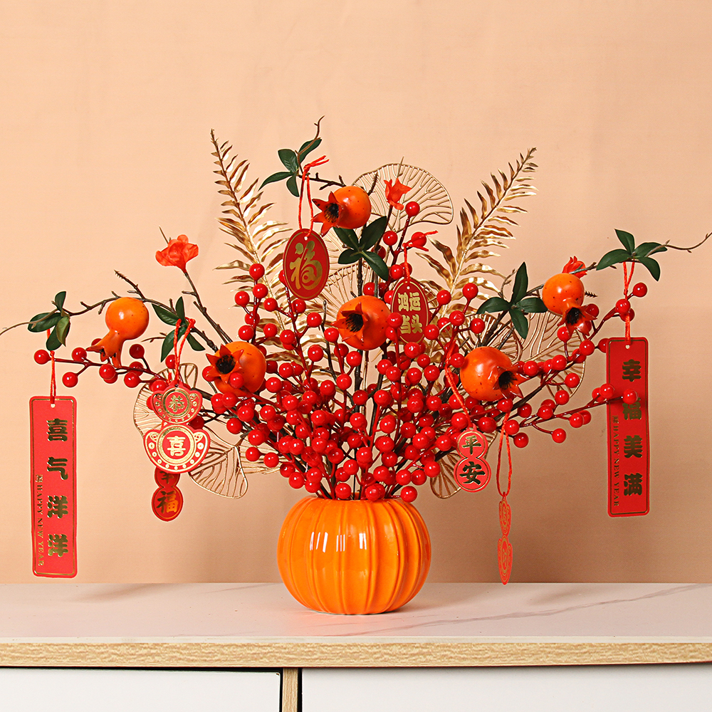 轻奢仿真花石榴果南瓜摆件高档客厅玄关创意装饰结婚乔迁新居摆件