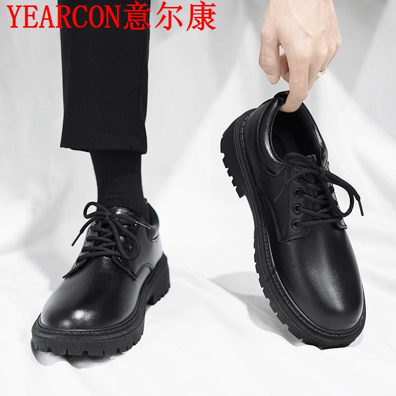意尔康皮鞋男2023年新款商务正装英伦风男士马丁靴黑色防水休闲工