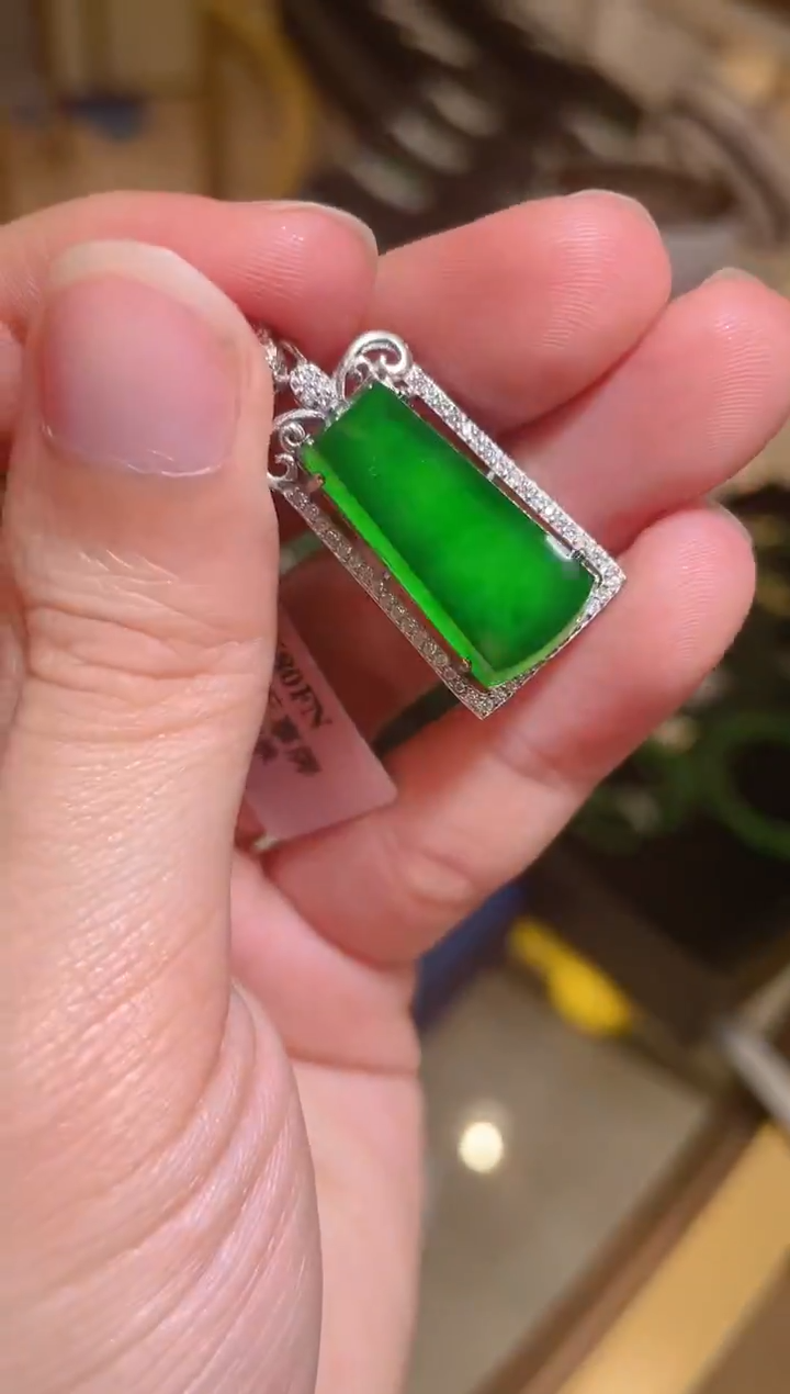 【闪购商品】翡翠吊坠银S925镶嵌60207天然翡翠A货吊坠多样性发