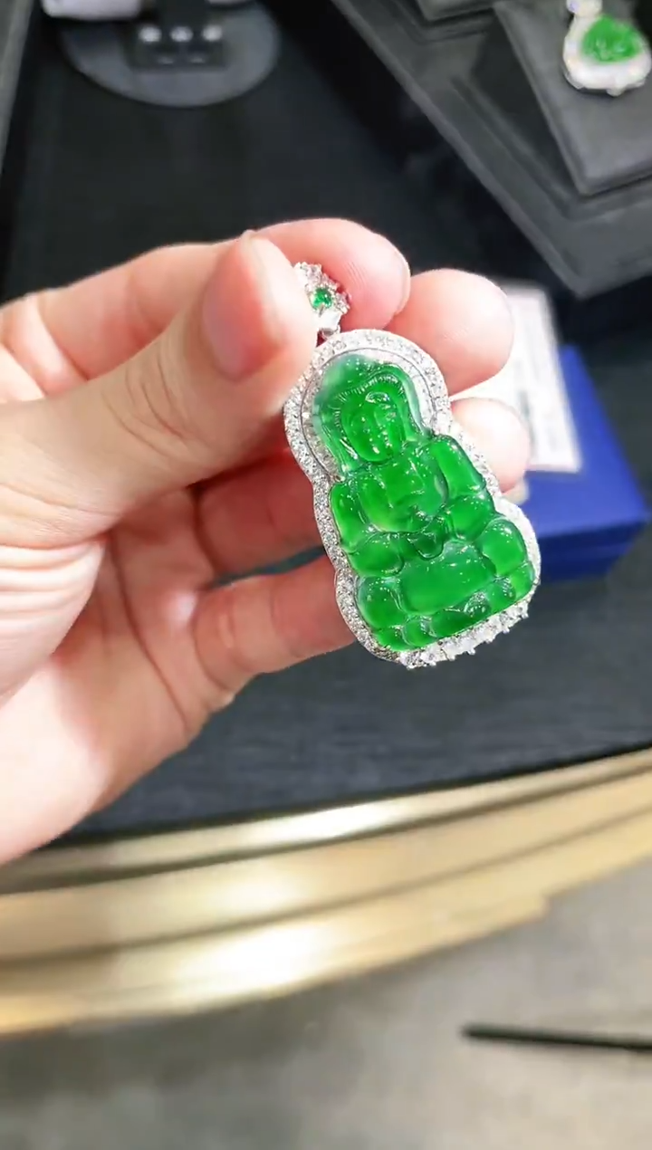 【闪购商品】翡翠吊坠银S925镶嵌30235天然翡翠A货吊坠多样性发