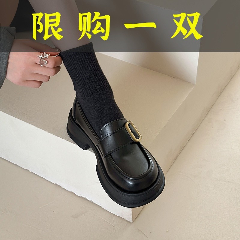 红蜻蜓牌厚底英伦风乐福鞋女2023春秋新款一脚蹬小皮鞋jk制服单
