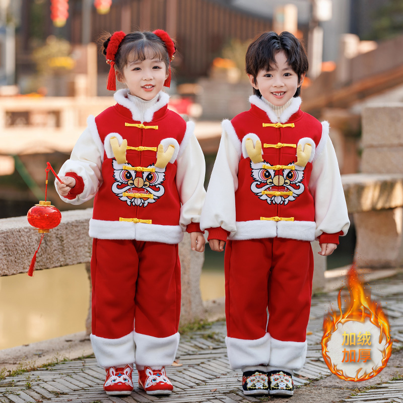 男女宝汉服套装中国风喜庆加绒保暖宝宝唐装龙年拜年服-wsy