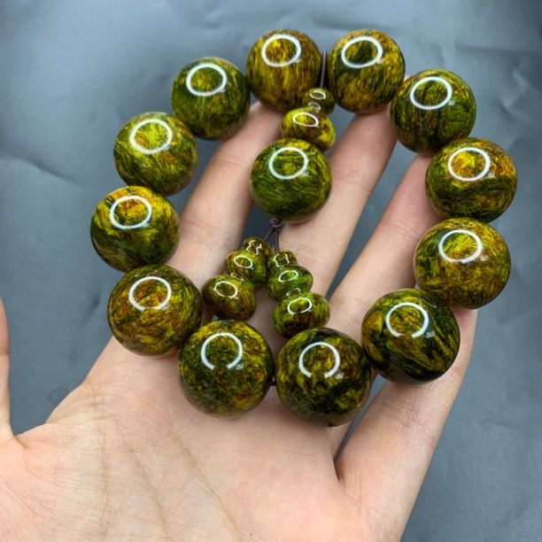 雷击木水墨丹青瘤疤纹2.0琥珀木男士陈化老料手串