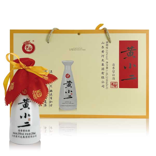 黄河龙黄小二高度清香型白酒纯粮酒53度250mlx4
