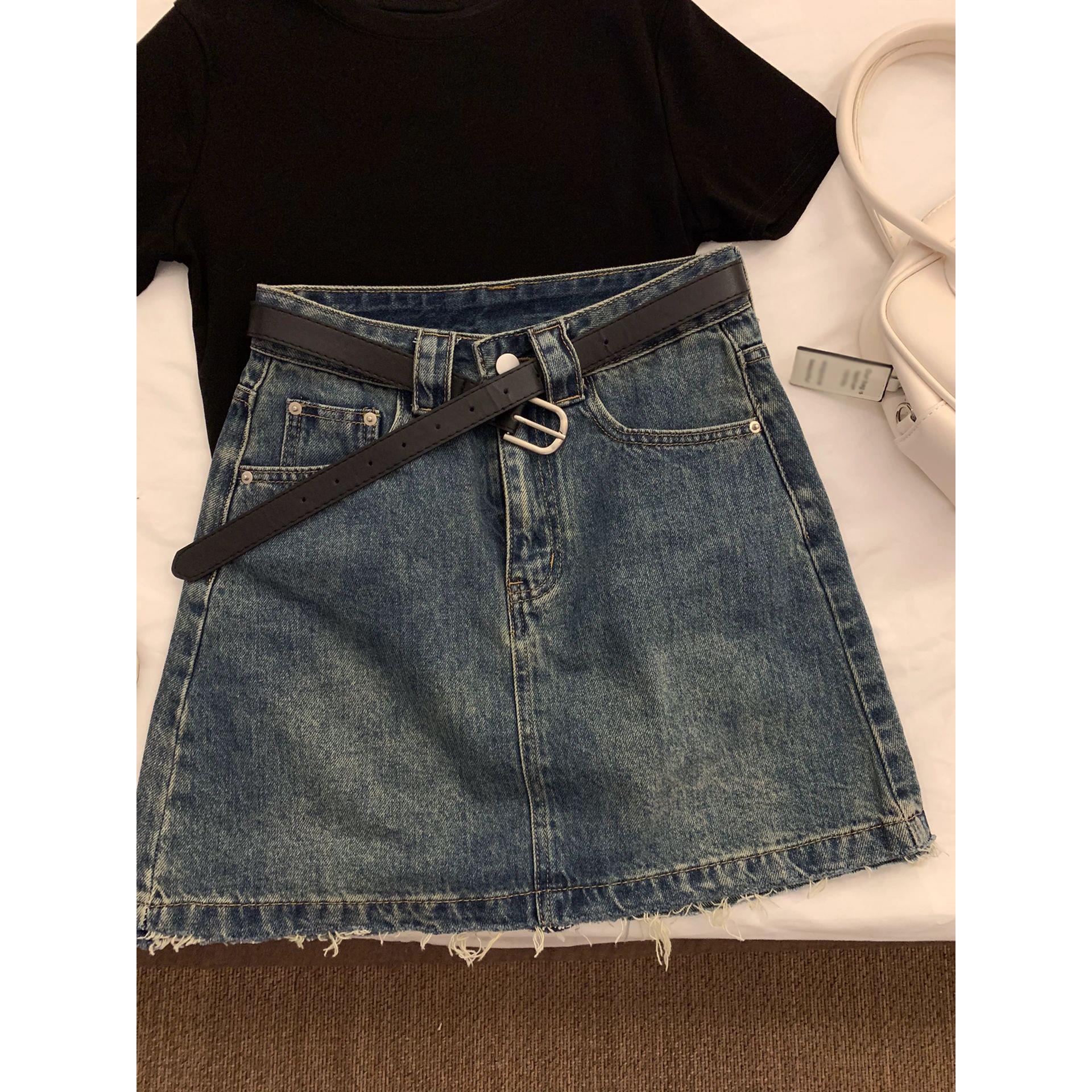 合胯大腿粗的毛边牛仔半身裙大尺码女装胖mm宽松显瘦遮肉包臀短裙