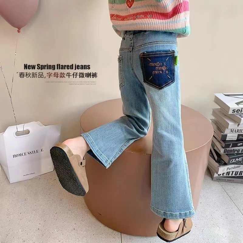 女童牛仔裤春秋款儿童春季韩版喇叭裤2025新款中小童宝宝休闲长裤