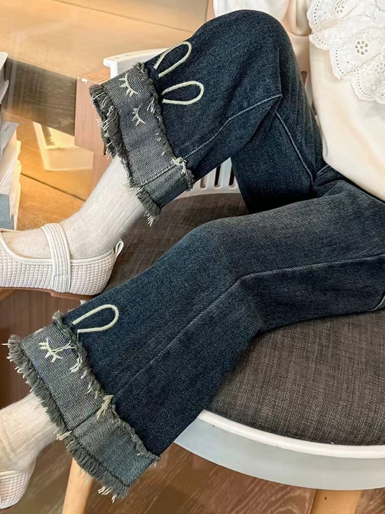 女童裤子春秋款2024新款儿童秋季洋气弹力牛仔裤女宝宝早秋阔腿裤