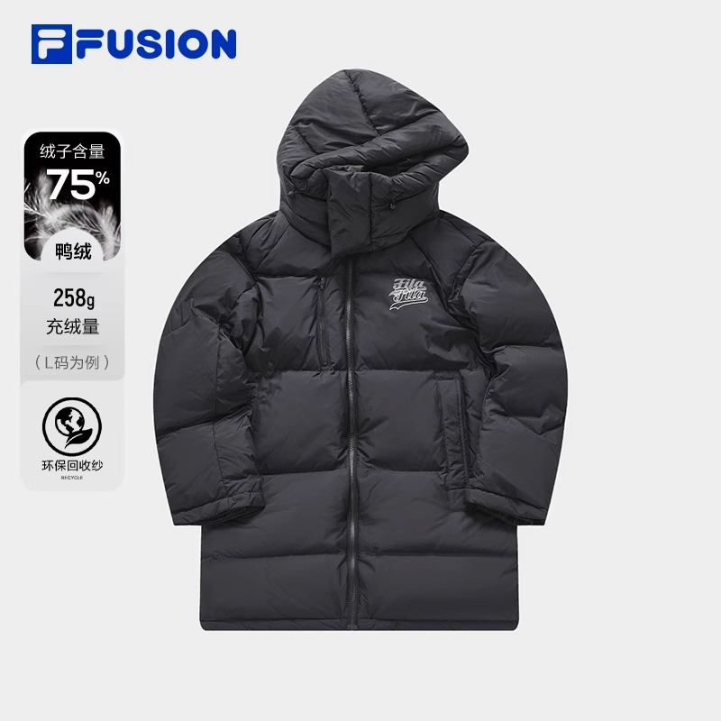 FUSION斐乐中长款羽绒服男2023冬新宽松连帽外套T11M342905F
