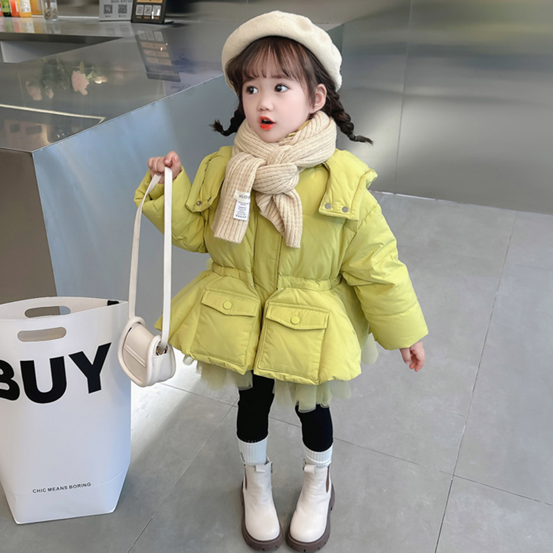 女童羽绒服冬装新款洋气儿童冬款网纱公主女孩白鸭绒保暖连帽外套