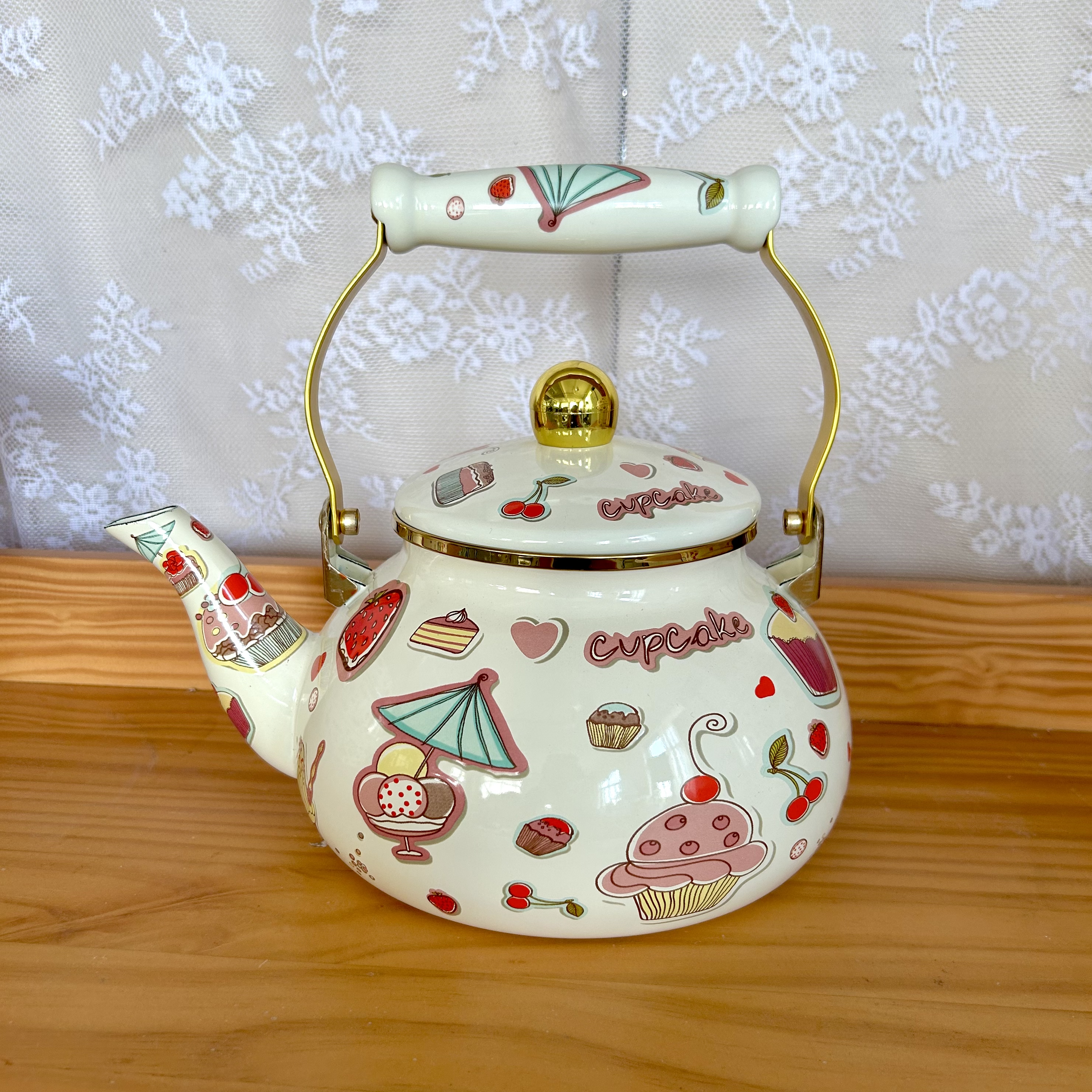 【设计师款】2.5L 甜品蛋糕花 搪瓷壶烧水壶网红茶壶电磁炉明火可用