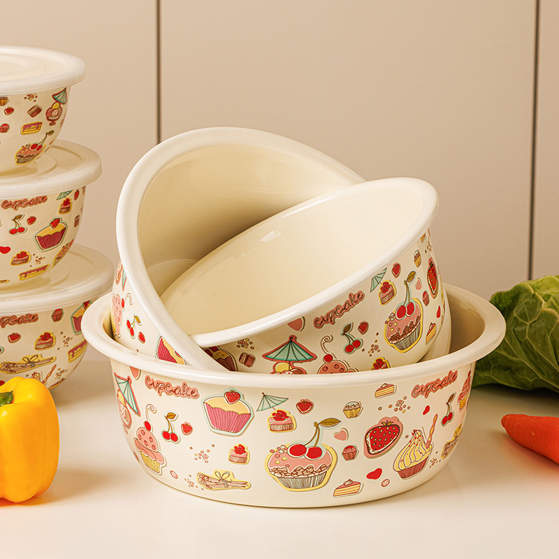 【设计师款】升级宽边口 甜品蛋糕花 特厚款珐琅搪瓷盆3件套