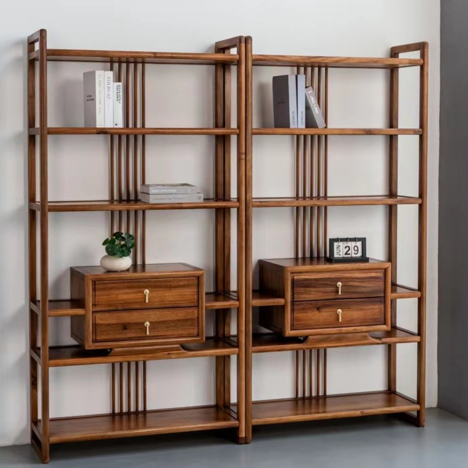 09胡桃木皓影博古架2件套98×36×198【不包邮】