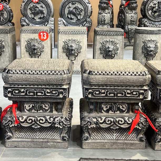 山西天然青石柱复古工艺品创意蹲高度41，30，35厘米中式