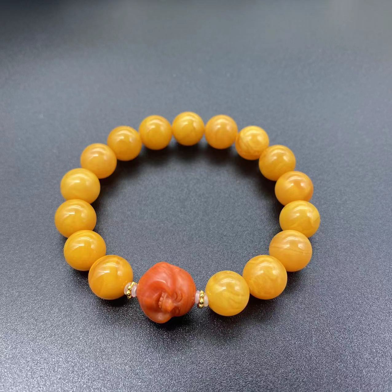 【景旺.红笺佛语】【丽丽专属】10mm+南红笑佛老蜡手串