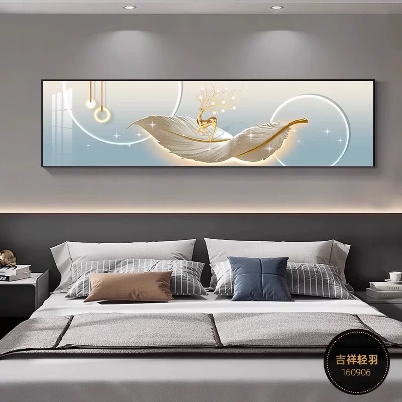 (全疆包邮)【星程】现代轻奢晶瓷羽毛床头画高级感挂画客厅卧室壁画