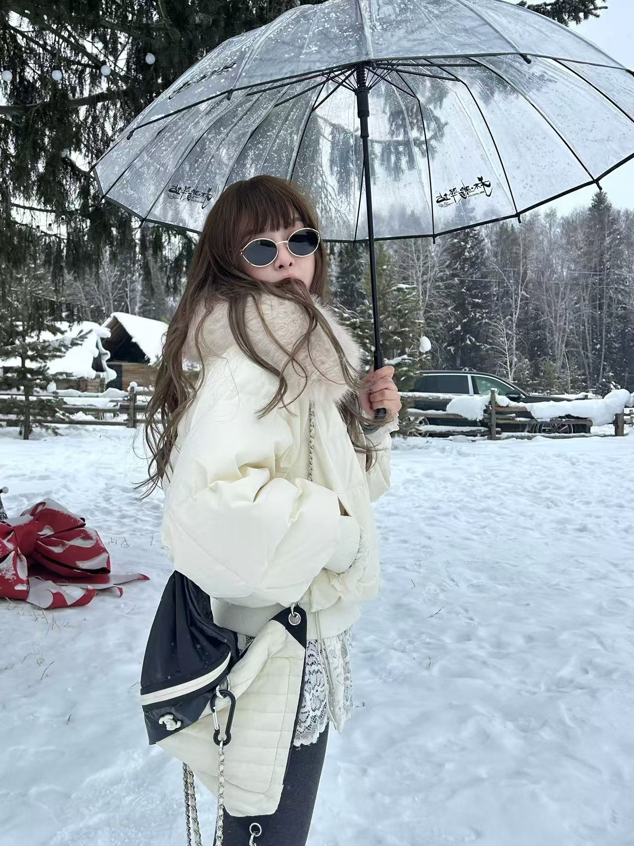 tingtings【奶呼呼】90白鸭绒羽绒服冬季保暖加厚短款环保毛领外套