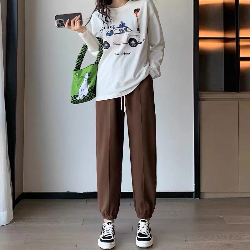 Y22中线条女士休闲百搭运动抽绳束脚卫裤女P1-4