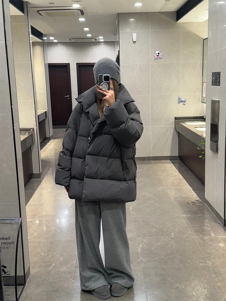 灰色韩系慵懒风超好看棉服女冬季2025新款保暖宽松面包服棉袄外套