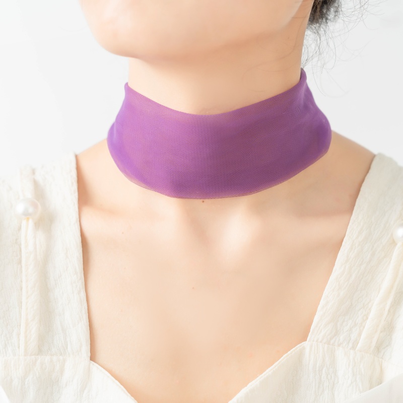 磁吸扣护颈丝巾时尚百搭遮颈纹围脖透气夏天薄款脖子配饰黑色丝巾