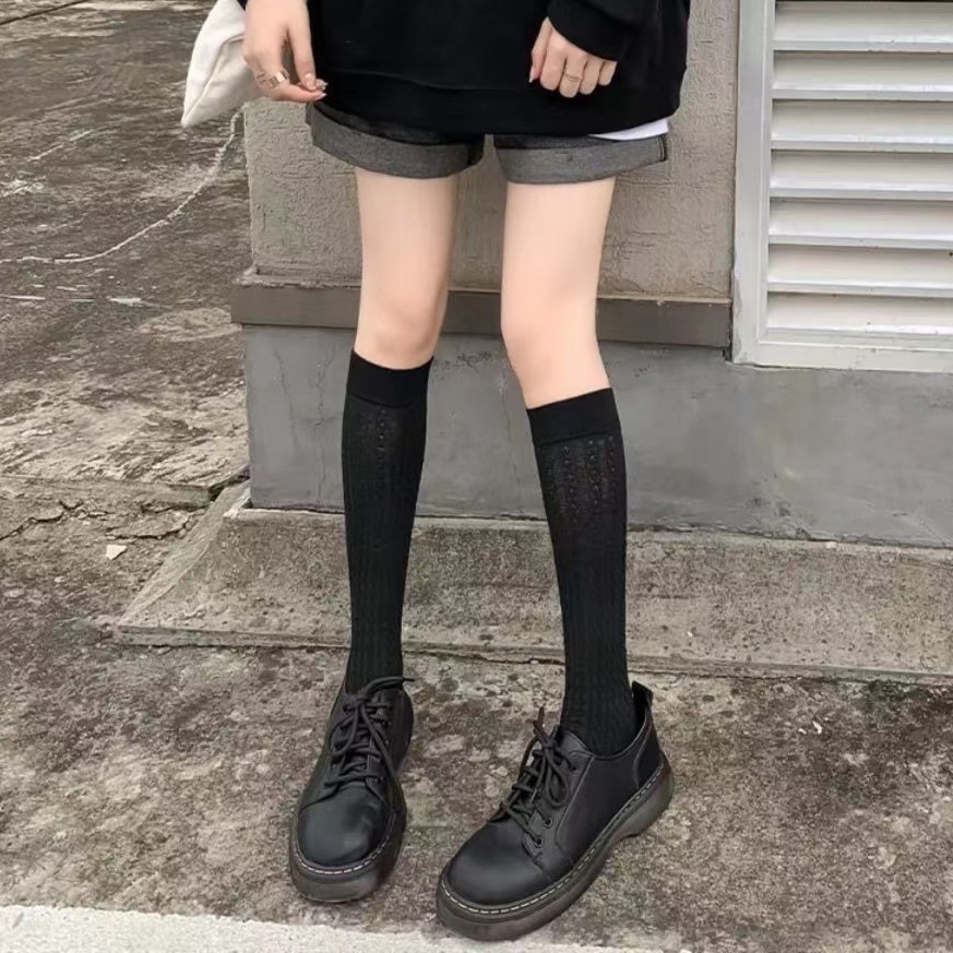 小腿袜女麻花日系洛丽塔jk棉袜韩版镂空麻花美腿长筒袜薄款学院风
