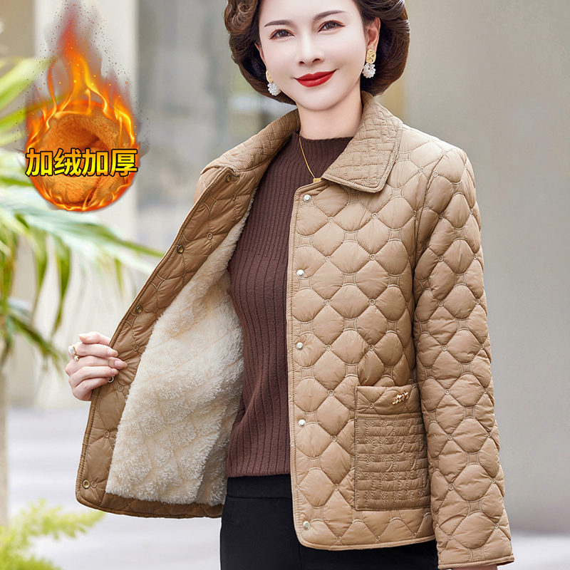 妈妈冬季加绒加厚棉服2024新款中老年女装短款夹克保暖外穿棉衣