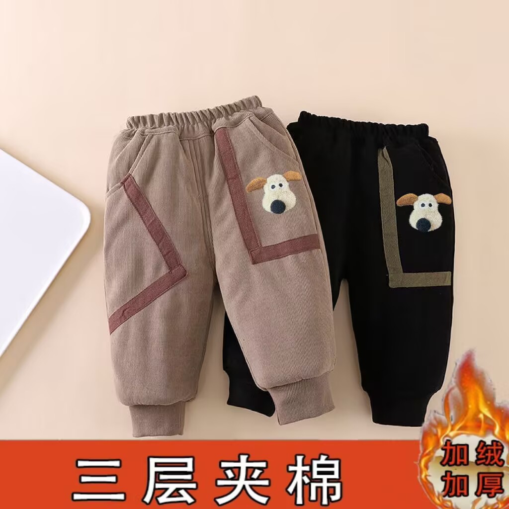 男童棉裤冬款三层加厚女宝宝外穿裤子保暖一条过冬男童休闲棉裤潮