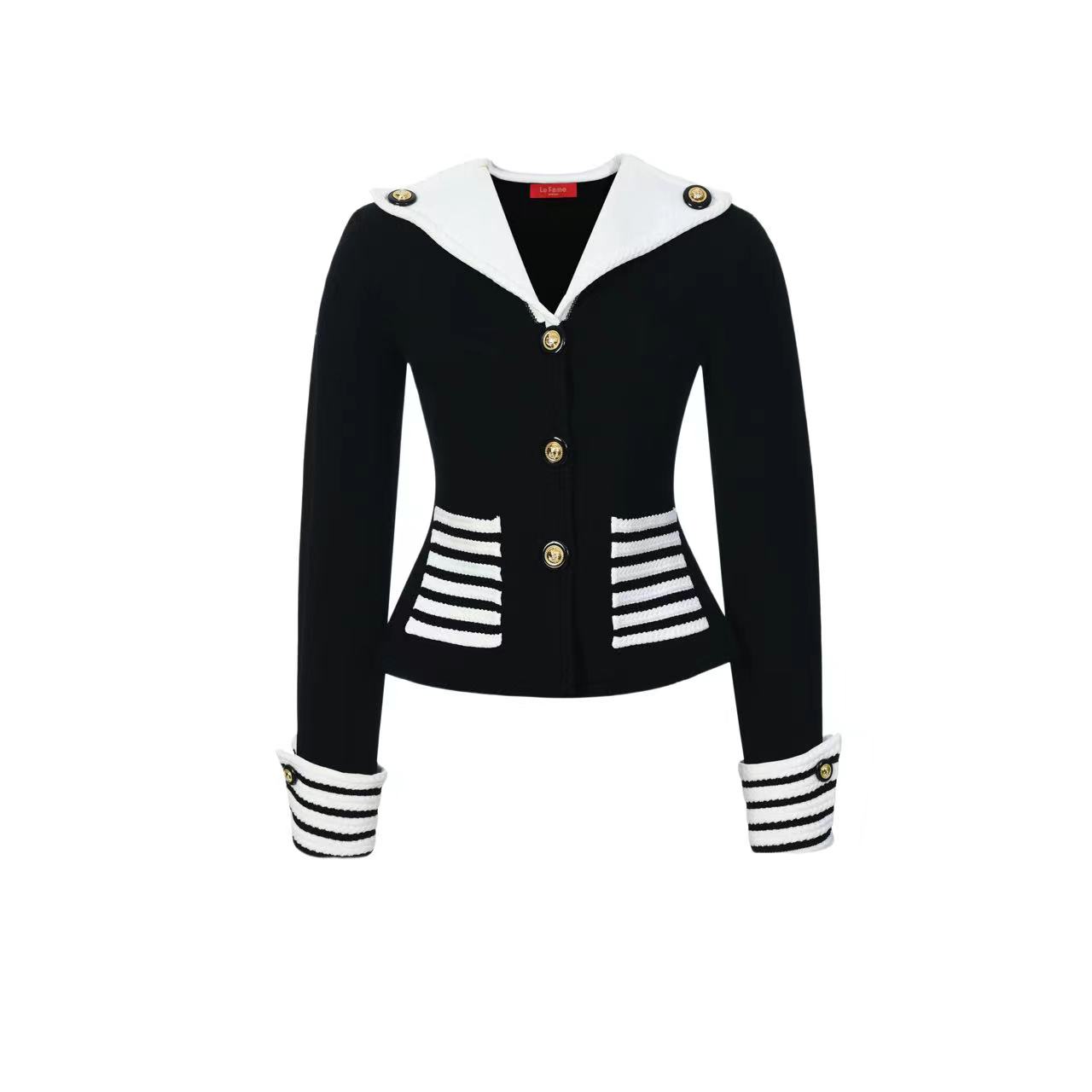 拉飞姆2024秋 斯隆名门黑白撞色开衫FF24Q31ZM052