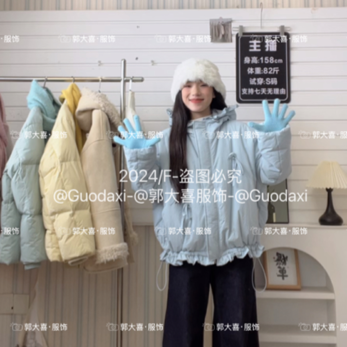 蝴蝶结连帽棉衣女2024冬季系带百搭宽松收绳棉服外套