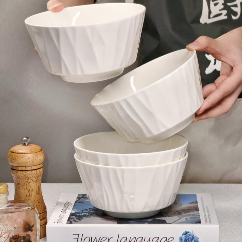 【6只装】家用白莹玉吃饭琉璃面碗釉下彩安全健康瓷大碗面条陶瓷