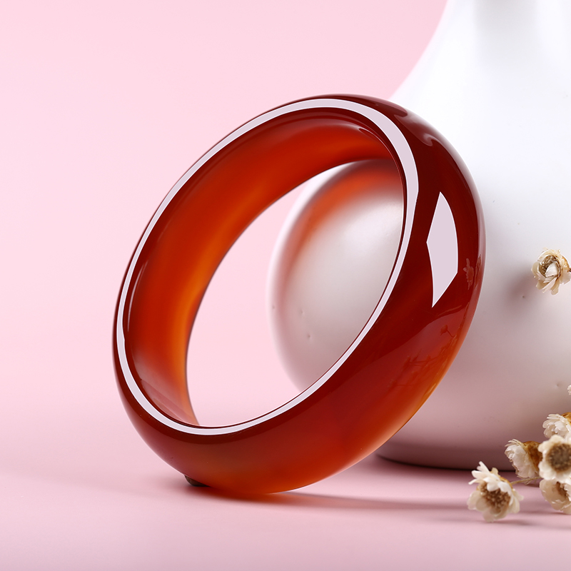 天然正品巴西红玛瑙玉手镯女款少女玉镯子红色旺夫玉髓冰红手镯