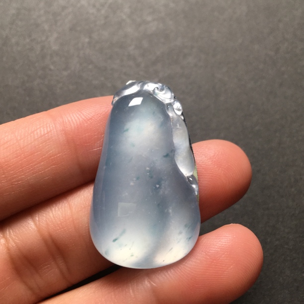 尺寸34-19.7-7.2天然翡翠玉石冰透钢蓝彩大福瓜吊坠挂件毕业款宝