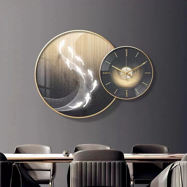 圆形餐厅钟表画【多款选择】晶瓷镶钻现代简约轻奢装饰画立体感