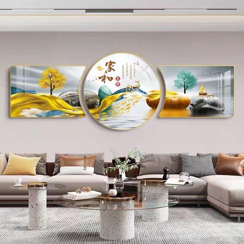 创意客厅三联画【多款画面】沙发背景-树脂边框-晶瓷镶钻装饰画