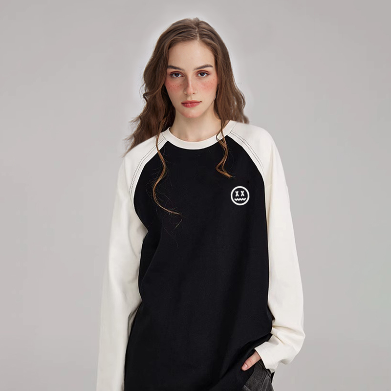 mbd小恶魔笑脸笑脸长袖T恤国潮纯棉宽松情侣装拼接