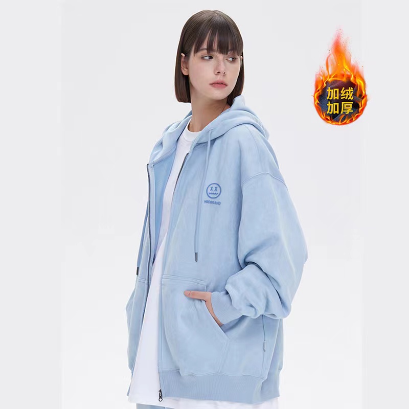 【加绒+仿麂皮】小恶魔刺绣开衫卫衣国潮秋冬宽松休闲情侣套装上衣