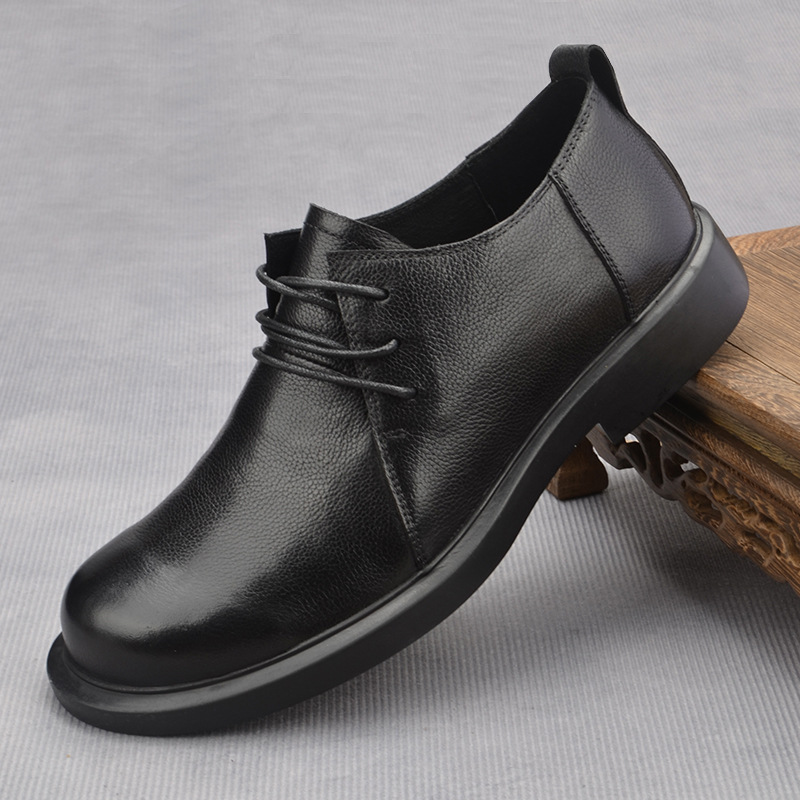 秋冬新款男士皮鞋头层牛皮真皮鞋日常舒适透气休闲鞋系带百搭男鞋