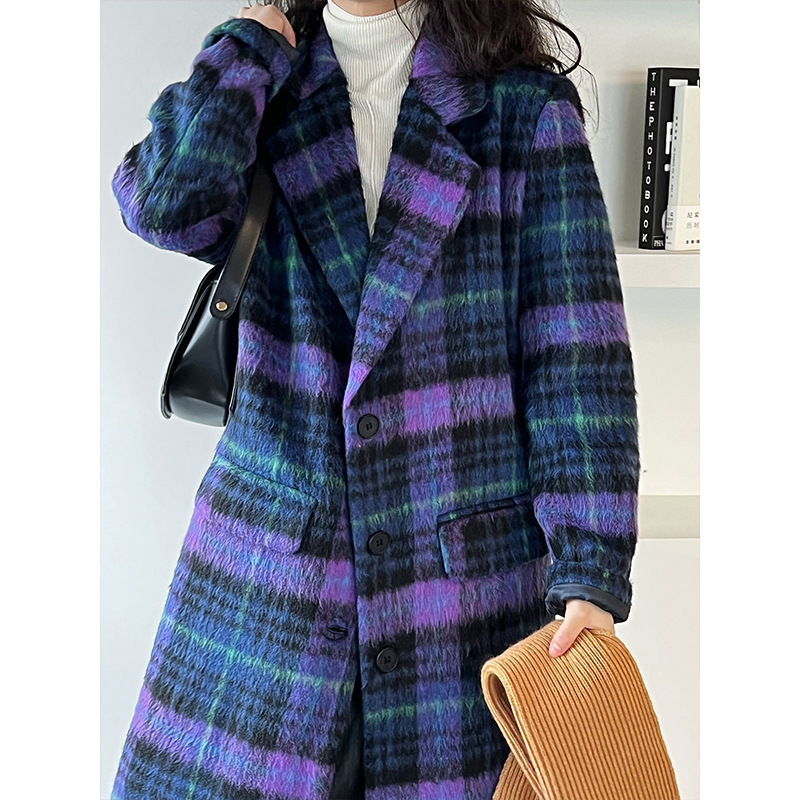 设计感格子羊毛大衣女冬季新款小众高级感百搭中长款过膝毛呢外套